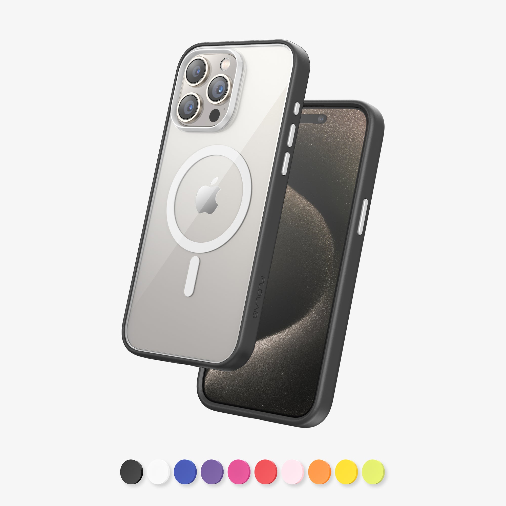 FLOLAB Surtect Tri-Fusion Magnetic for iPhone 15 Series Phone Case Surtect Black Clear - Customizable Camera & Buttons Colors