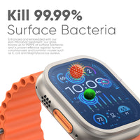 NanoArmour for Apple Watch Ultra 2 / Ultra 1 with ClearVue Anti-Reflective Tempered Glass Screen Protector: Aluminum Frame, Antimicrobial