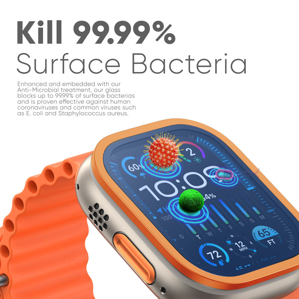 NanoArmour for Apple Watch Ultra 3 / Ultra 2 / Ultra 1 with ClearVue Anti-Reflective Tempered Glass Screen Protector: Aluminum Frame, Antimicrobial