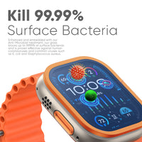 NanoArmour for Apple Watch Ultra 2 / Ultra 1 with ClearVue Anti-Reflective Tempered Glass Screen Protector: Aluminum Frame, Antimicrobial