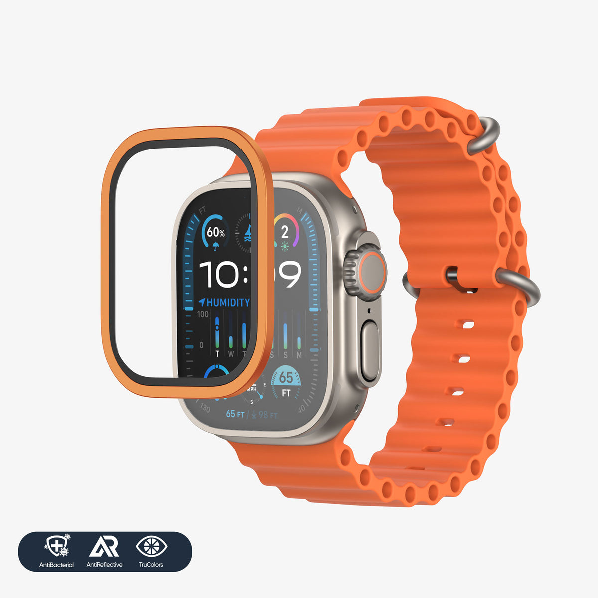 NanoArmour for Apple Watch Ultra 3 / Ultra 2 / Ultra 1 with ClearVue Anti-Reflective Tempered Glass Screen Protector: Aluminum Frame, Antimicrobial