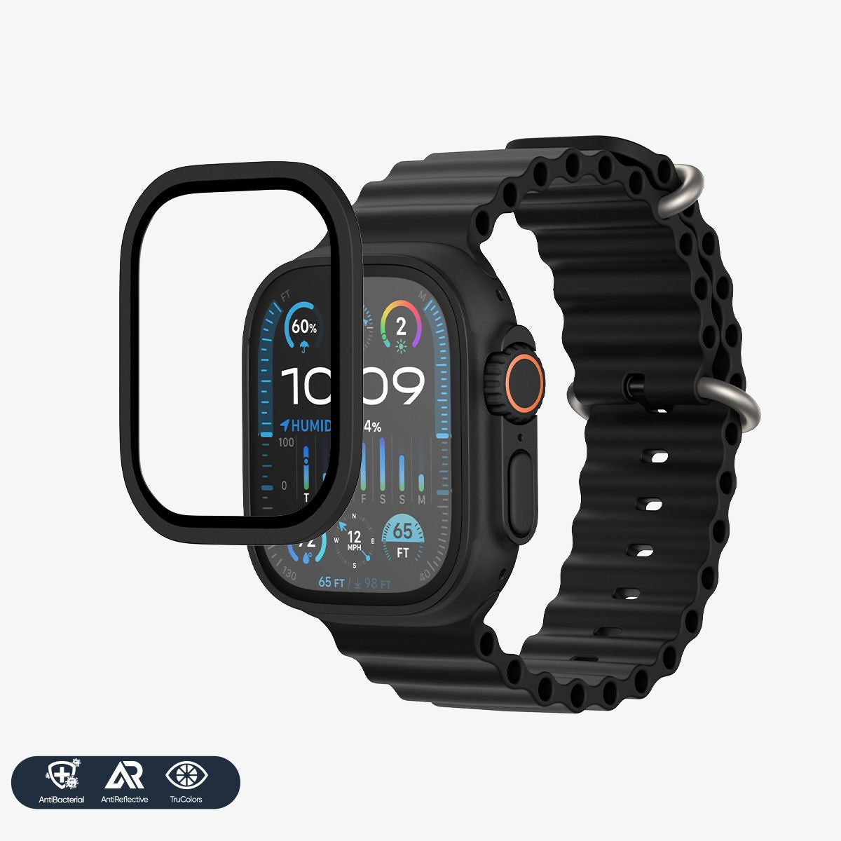 NanoArmour for Apple Watch Ultra 3 / Ultra 2 / Ultra 1 with ClearVue Anti-Reflective Tempered Glass Screen Protector: Aluminum Frame, Antimicrobial