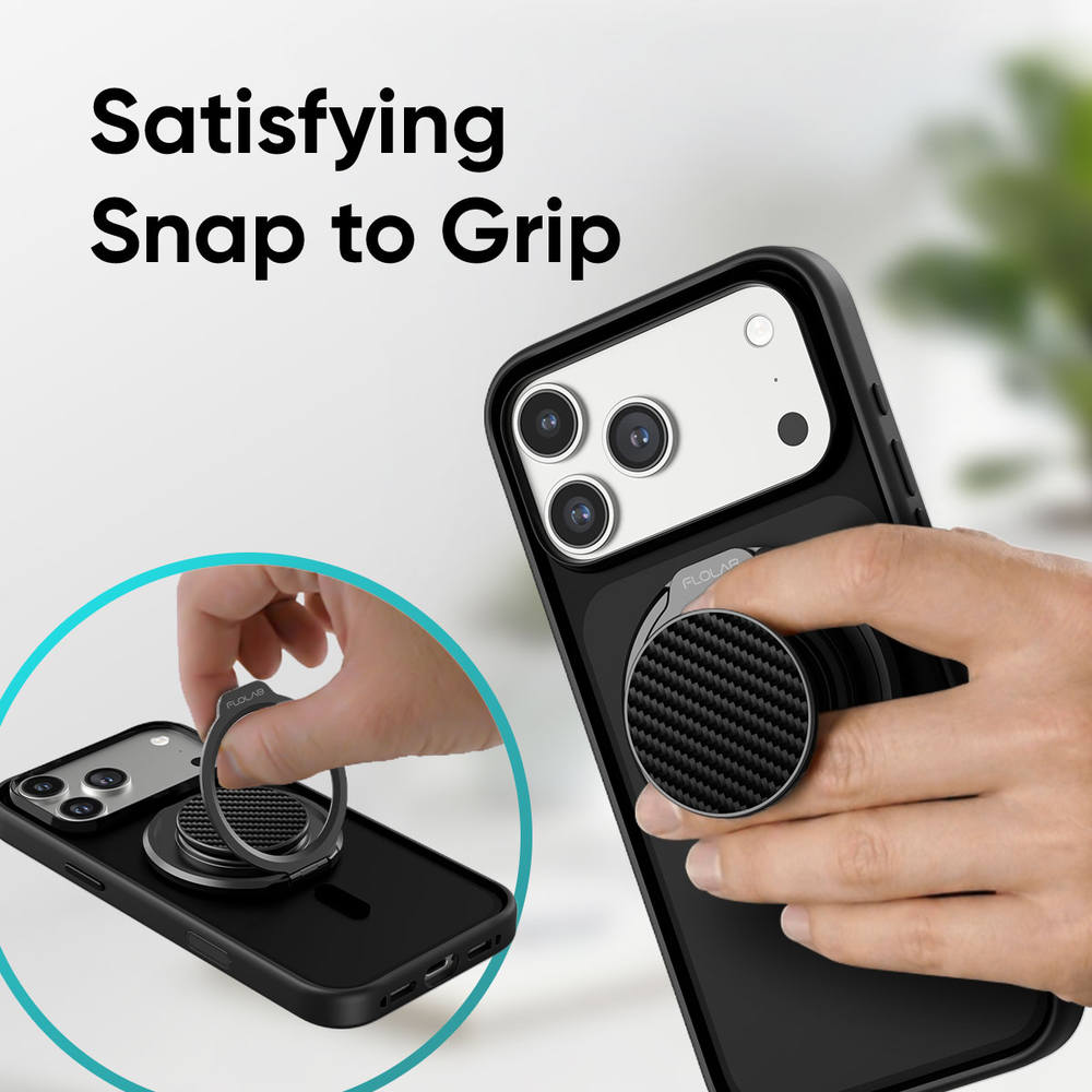 Pre-Order Ships Dec 20 - FLOLAB ForgeGrip Magnetic Stand & Phone Grip for iPhone Magsafe, Compatible with Android Phone - Carbon Fiber