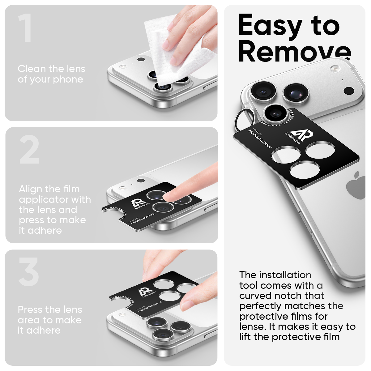 NanoArmour Camera Protector – for iPhone 18 Pro / 18 Pro Max Anti Reflective - Silver