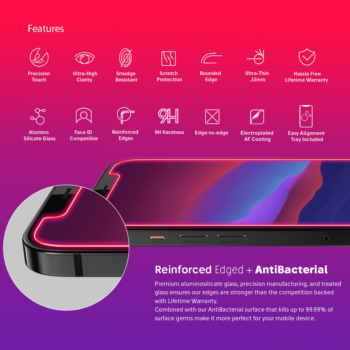 NanoArmour Best Screen Protector for iPhone 12 Antimicrobial Edge-to-Edge