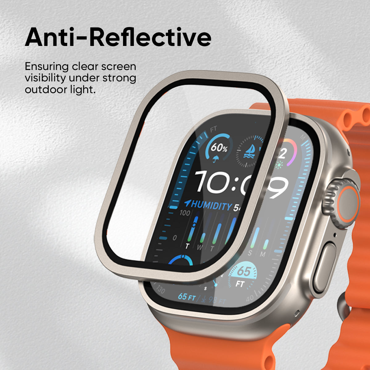 NanoArmour for Apple Watch Ultra 3 / Ultra 2 / Ultra 1 with ClearVue Anti-Reflective Tempered Glass Screen Protector: Aluminum Frame, Antimicrobial