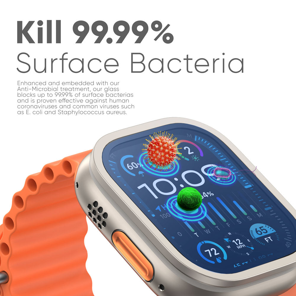 NanoArmour for Apple Watch Ultra 3 / Ultra 2 / Ultra 1 with ClearVue Anti-Reflective Tempered Glass Screen Protector: Aluminum Frame, Antimicrobial