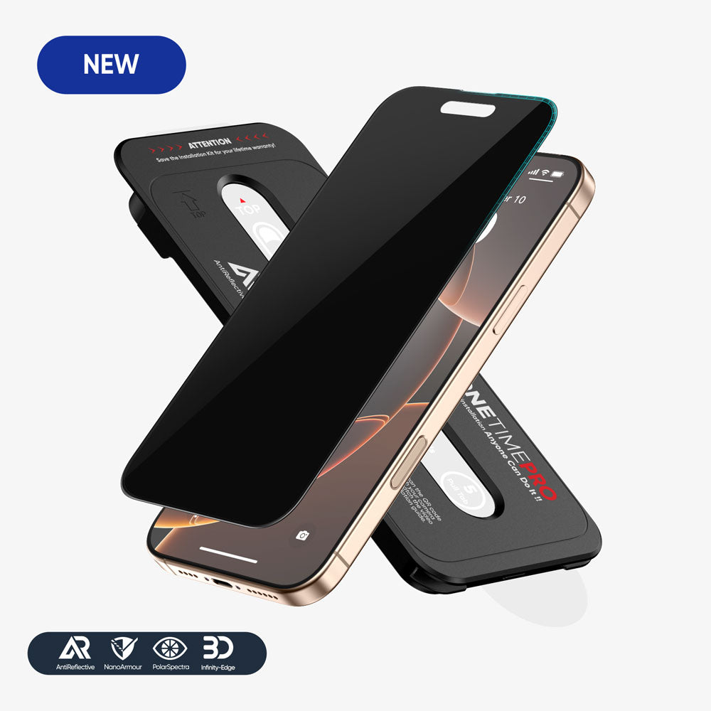 NanoArmour ONETIME PRO Privacy Anti Reflective PolarSpectra 3D Infinity Edge – iPhone 16 / 15 Series