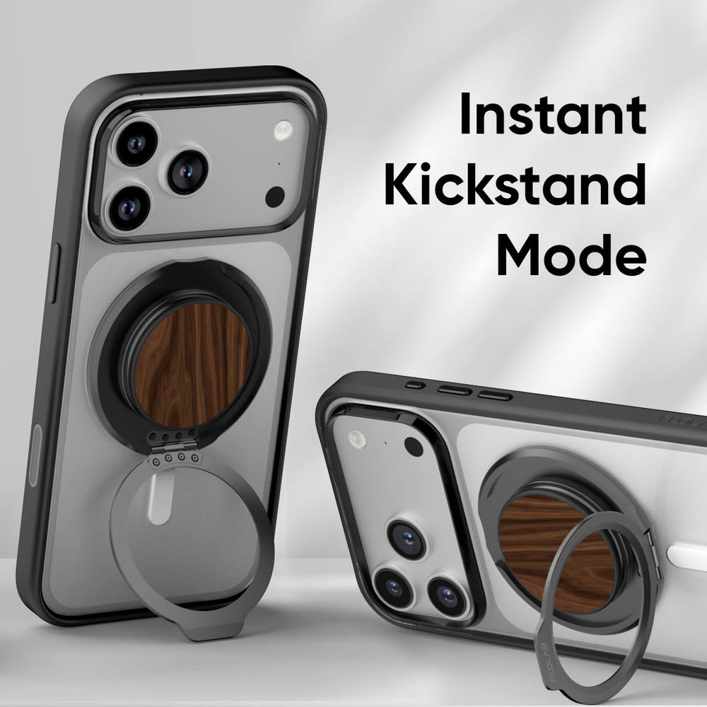 Pre-Order Ships Dec 20 - FLOLAB ForgeGrip Magnetic Stand &amp; Phone Grip for iPhone Magsafe, Compatible with Android Phone - Walnut