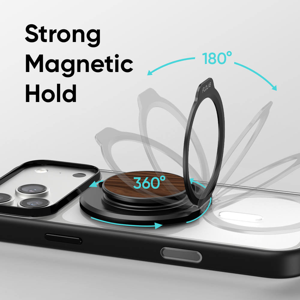 Pre-Order Ships Dec 20 - FLOLAB ForgeGrip Magnetic Stand &amp; Phone Grip for iPhone Magsafe, Compatible with Android Phone - Walnut