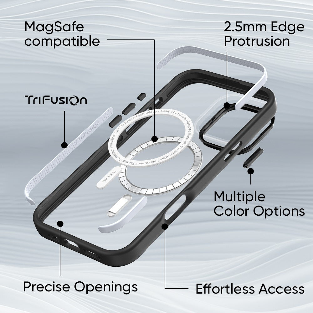 FLOLAB Surtect Tri-Fusion MagSafe Compatible Case – iPhone 16 Series (Black Clear)