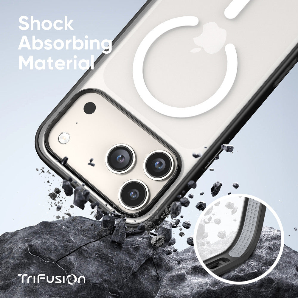 FLOLAB Surtect Tri-Fusion MagSafe Compatible Case – iPhone 17 Series (Black Frost White Ring)