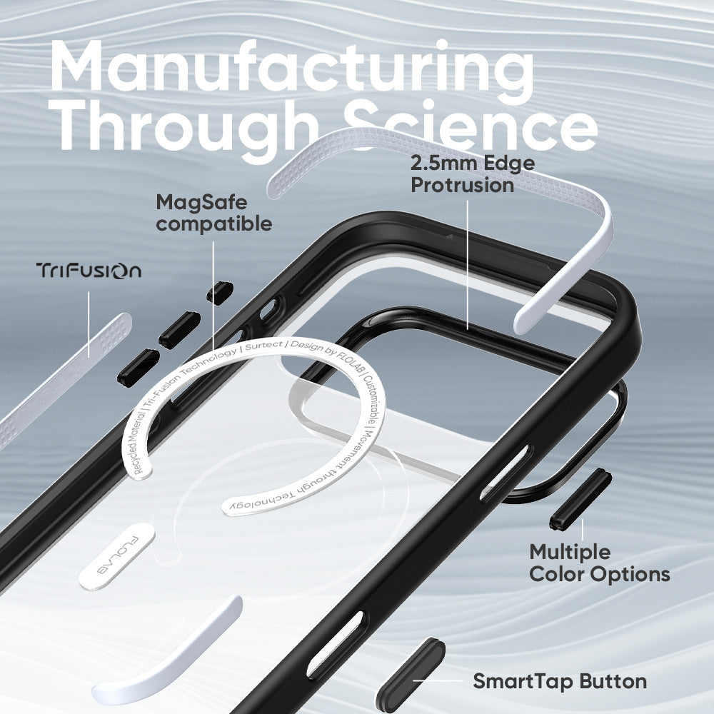 FLOLAB Surtect Tri-Fusion MagSafe Compatible Case – iPhone 17 Series (Black Frost White Ring)