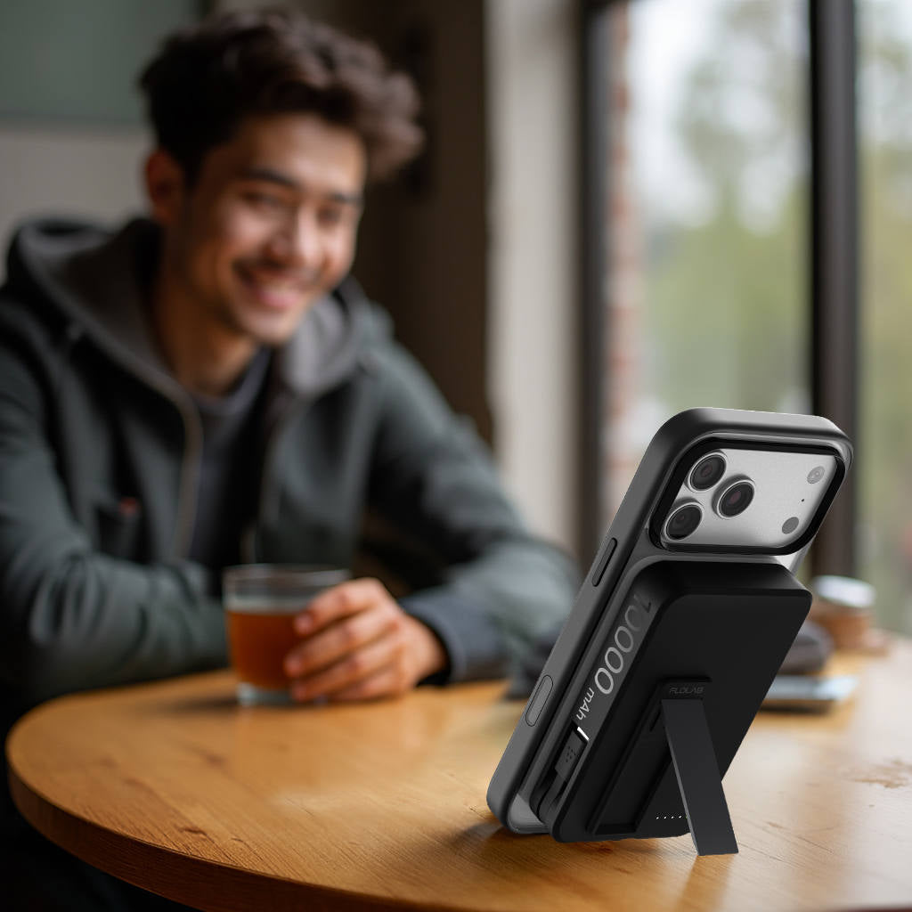 RESTOCKING - FLOLAB MagFLO Qi2 15W Wireless Power Bank, 20W PD charging- Kickstand, MagSafe Compatible, Fast Charging, Build in Cable