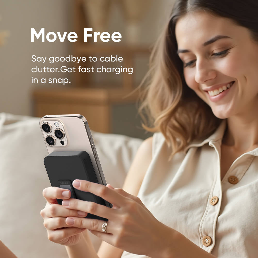 FLOLAB MagFLO Qi2 15W Wireless Power Bank, 20W PD charging- Kickstand, MagSafe Compatible, Fast Charging, Build in Cable