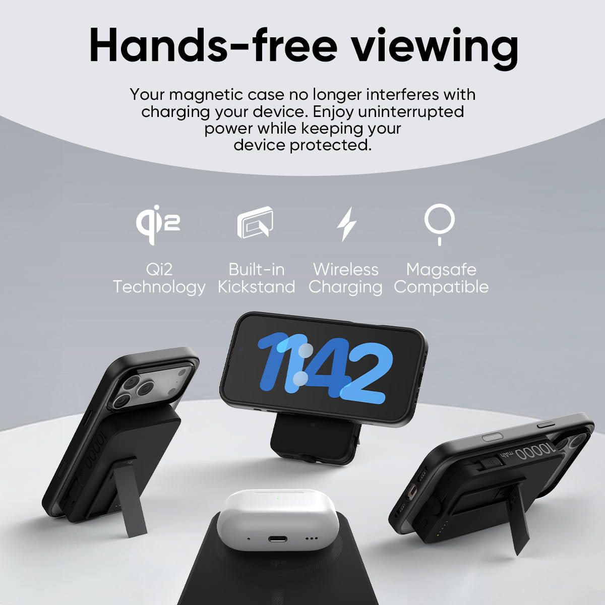 RESTOCKING - FLOLAB MagFLO Qi2 15W Wireless Power Bank, 20W PD charging- Kickstand, MagSafe Compatible, Fast Charging, Build in Cable