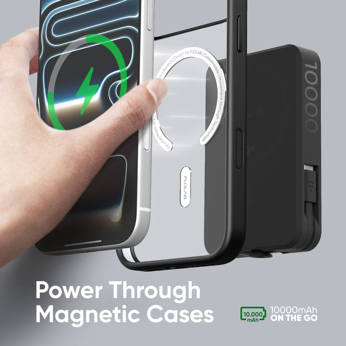 RESTOCKING - FLOLAB MagFLO Qi2 15W Wireless Power Bank, 20W PD charging- Kickstand, MagSafe Compatible, Fast Charging, Build in Cable