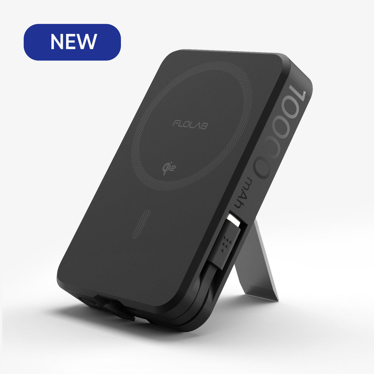 RESTOCKING - FLOLAB MagFLO Qi2 15W Wireless Power Bank, 20W PD charging- Kickstand, MagSafe Compatible, Fast Charging, Build in Cable