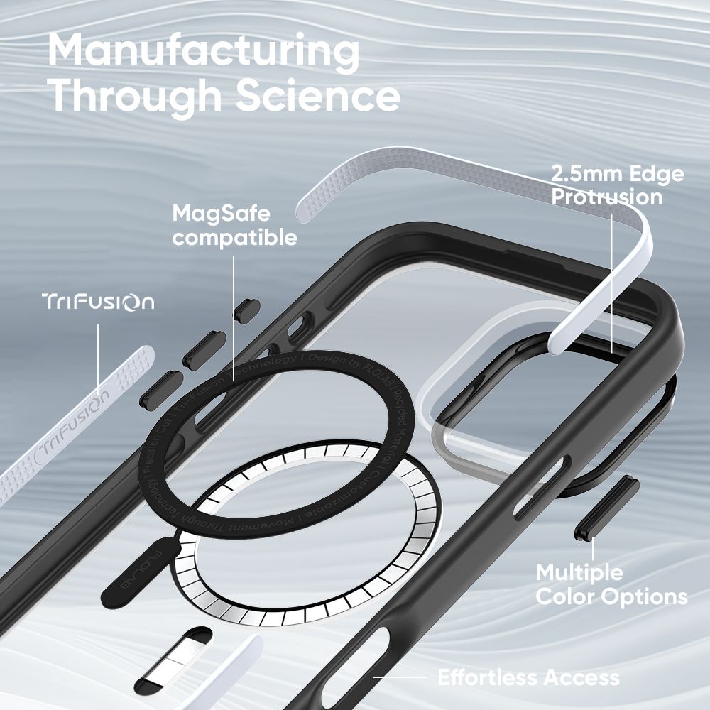 FLOLAB Surtect Tri-Fusion MagSafe Compatible Case – iPhone 16 Series (Black Frost)