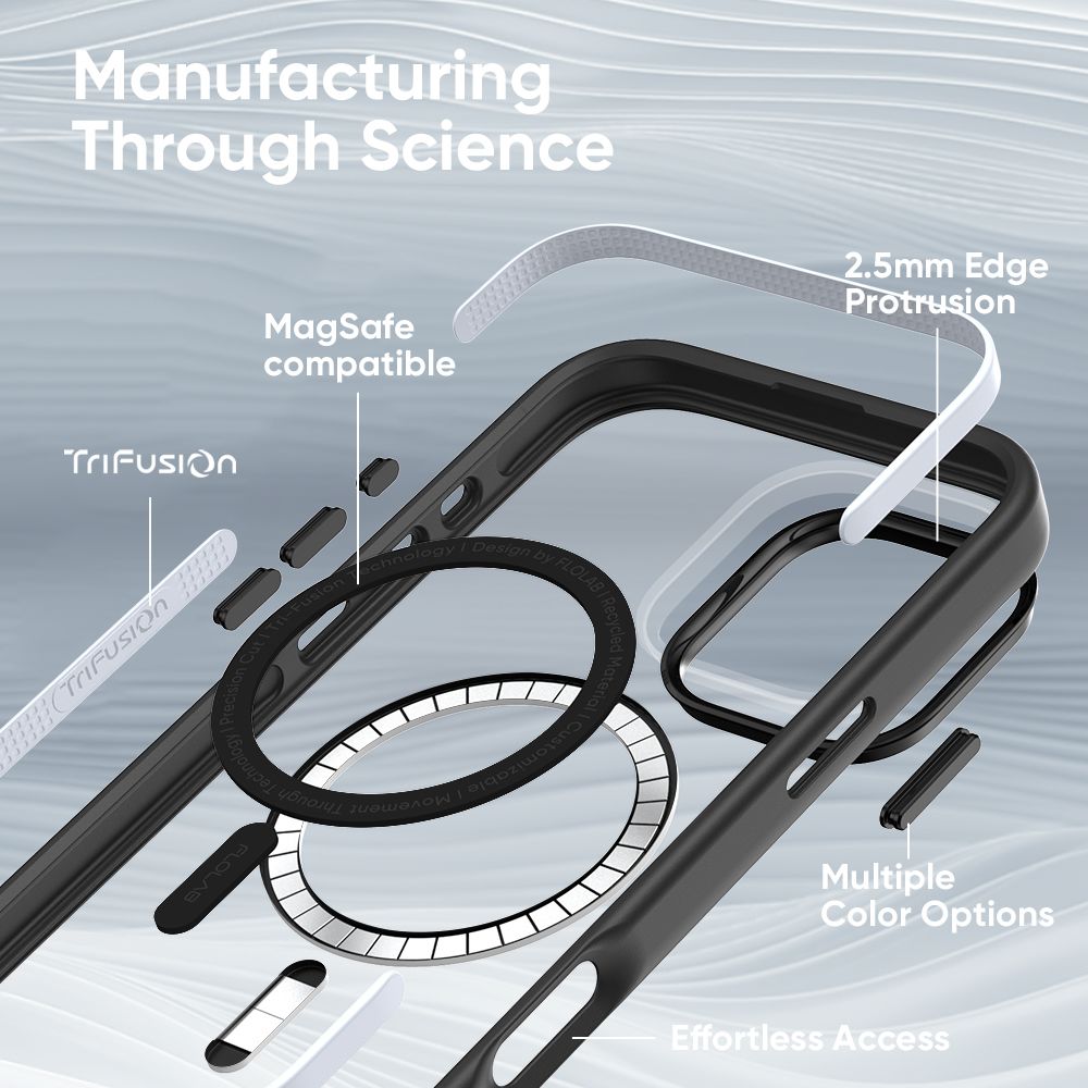 FLOLAB Surtect Tri-Fusion MagSafe Compatible Case – iPhone 16 Series (Black Clear)