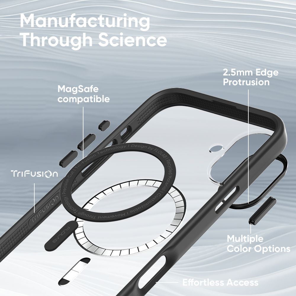 FLOLAB Surtect Tri-Fusion MagSafe Compatible Case – iPhone 16 Series (Black Frost)