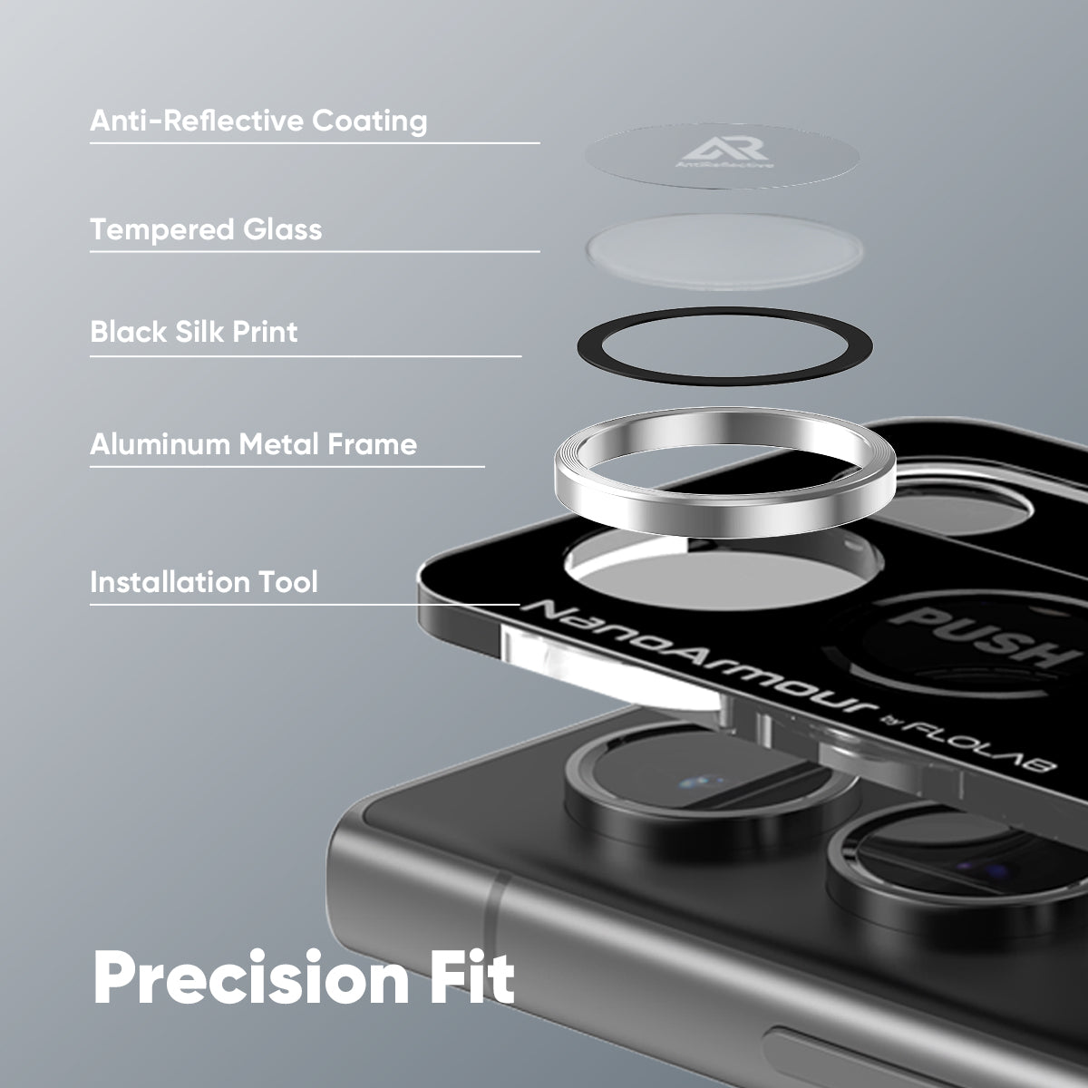 FLOLAB NanoArmour for Samsung Galaxy S24 Ultra Camera Lens Protector Anti Reflective Coating