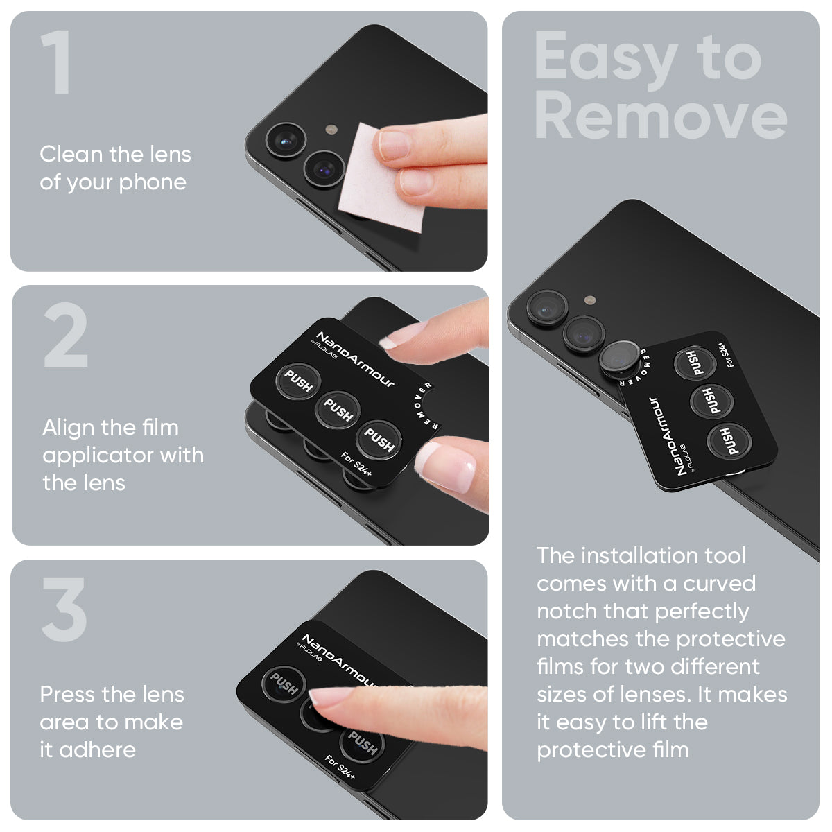 FLOLAB NanoArmour for Samsung Galaxy S24 Plus Camera Lens Protector Anti Reflective Coating