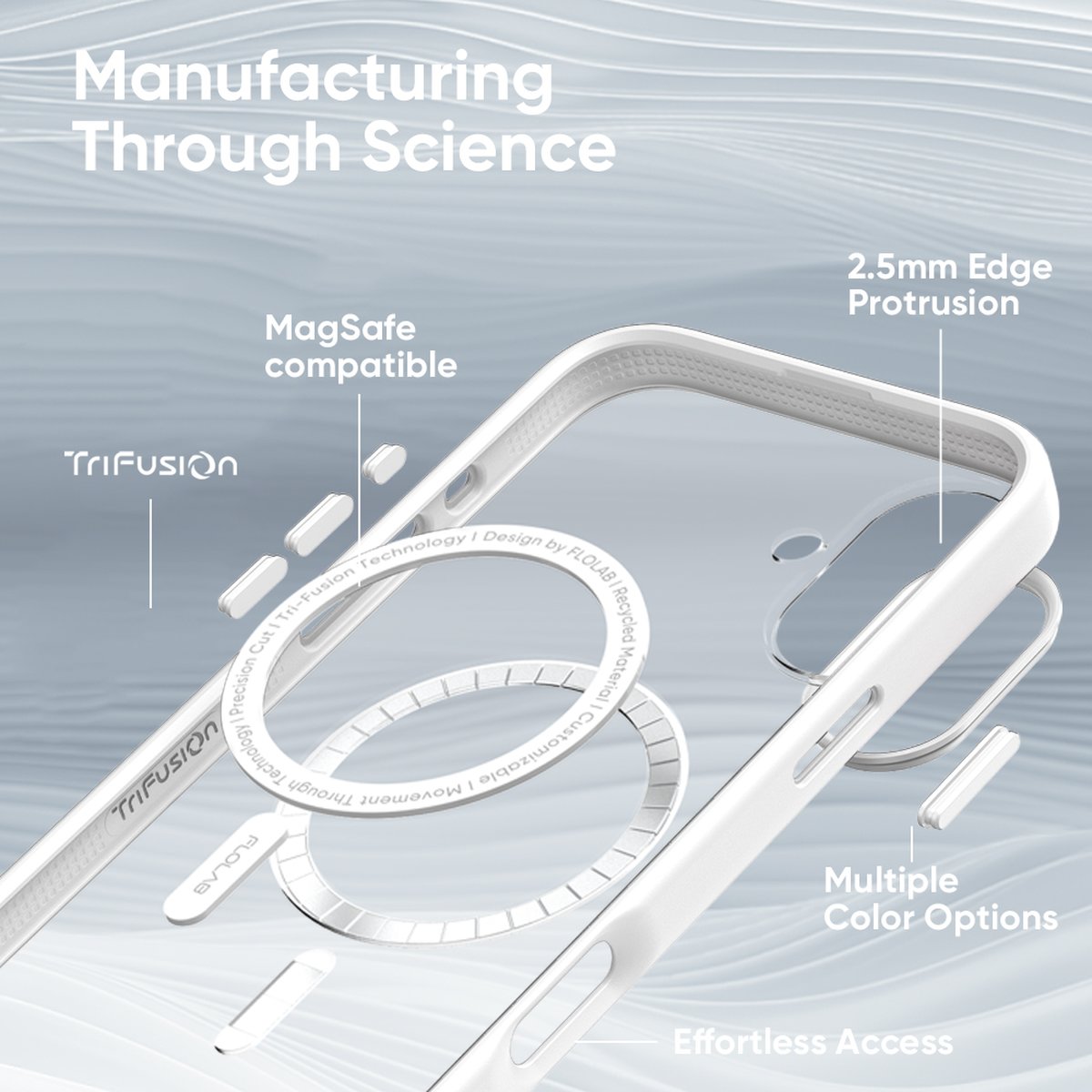 FLOLAB Surtect Tri-Fusion MagSafe Compatible Case – iPhone 16 Series (White Clear)