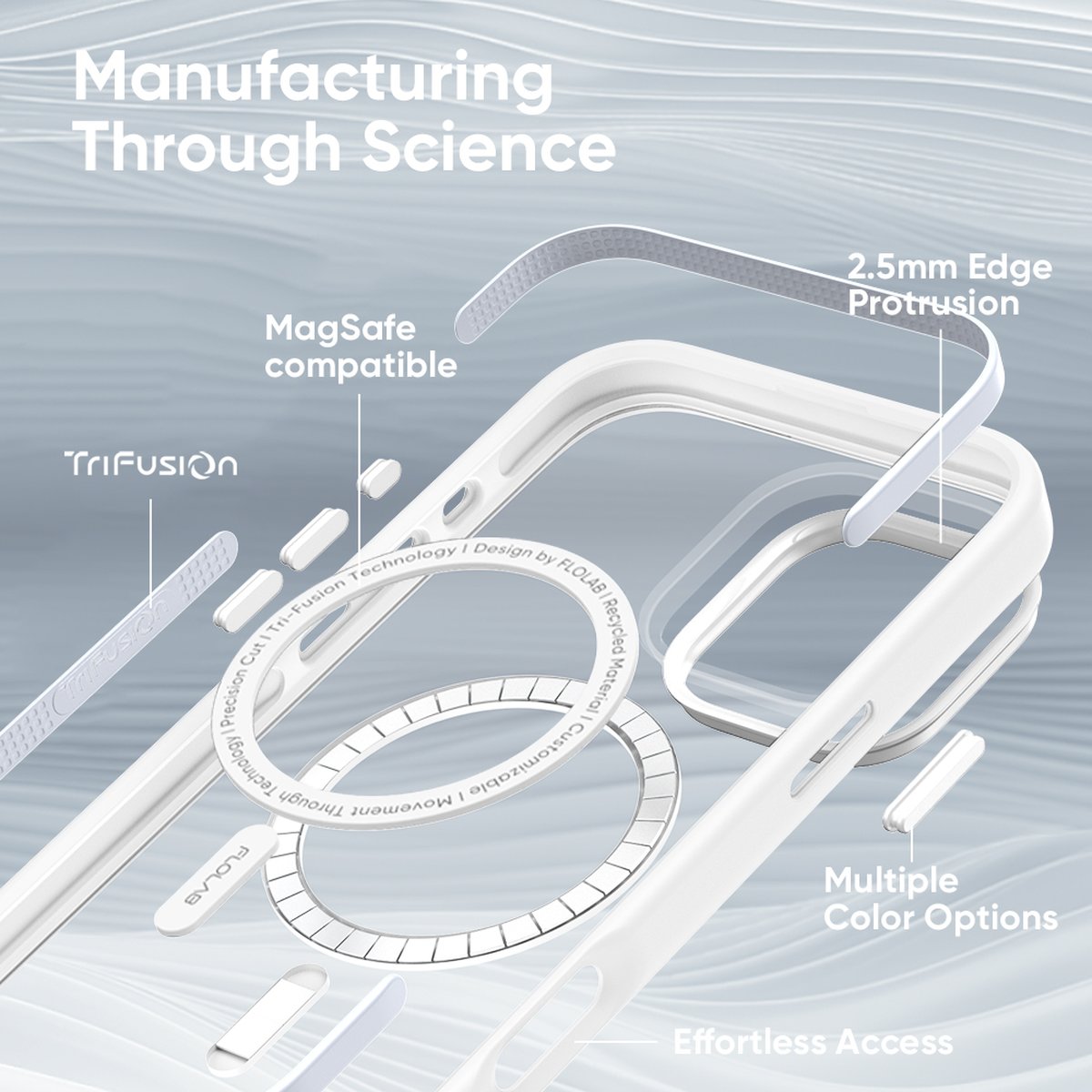 FLOLAB Surtect Tri-Fusion MagSafe Compatible Case – iPhone 16 Series (White Clear)