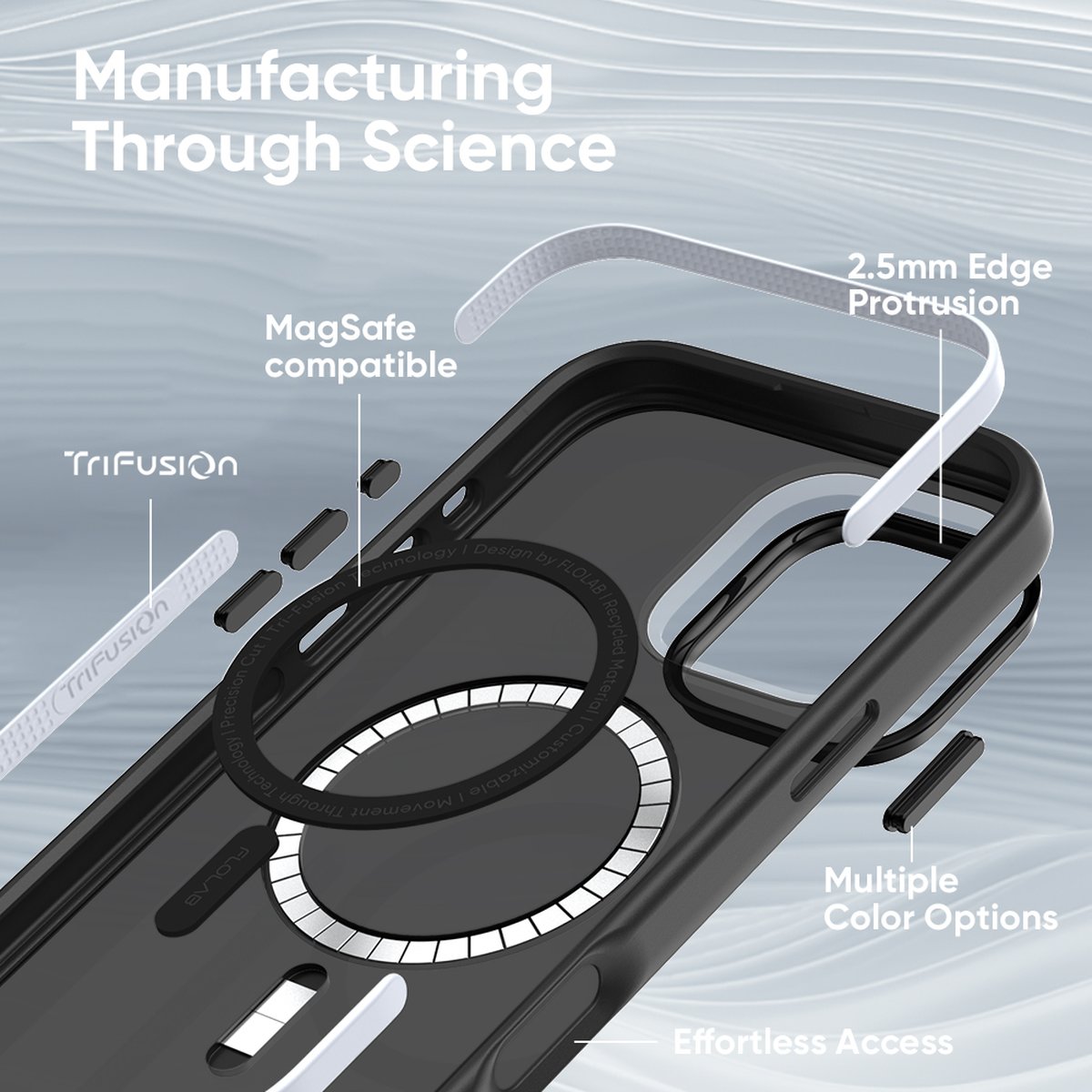 FLOLAB Surtect Tri-Fusion MagSafe Compatible Case – iPhone 16 Series (Stealth Black Clear)