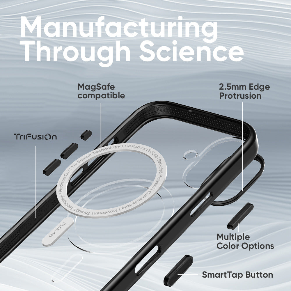 FLOLAB Surtect Tri-Fusion MagSafe Compatible Case – iPhone 17 Series (Black Clear White Ring)