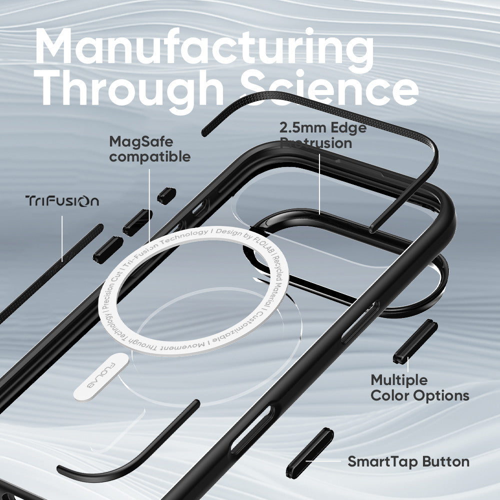 FLOLAB Surtect Tri-Fusion MagSafe Compatible Case – iPhone 17 Series (Black Clear White Ring)