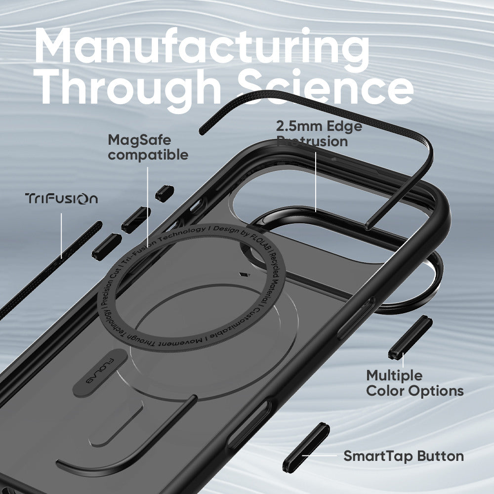 FLOLAB Surtect Tri-Fusion MagSafe Compatible Case – iPhone 17 Series (Stealth Black Clear)