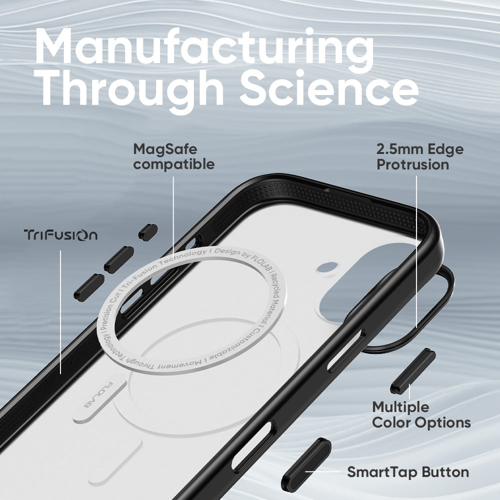 FLOLAB Surtect Tri-Fusion MagSafe Compatible Case – iPhone 17 Series (Black Frost White Ring)
