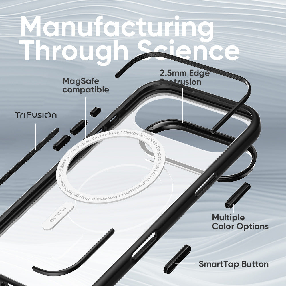 FLOLAB Surtect Tri-Fusion MagSafe Compatible Case – iPhone 17 Series (Black Frost White Ring)