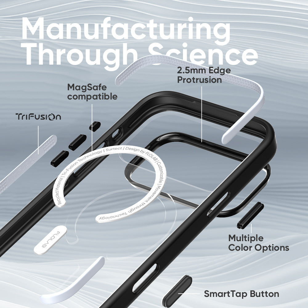 FLOLAB Surtect Tri-Fusion MagSafe Compatible Case – iPhone 17 Series (Black Clear White Ring)