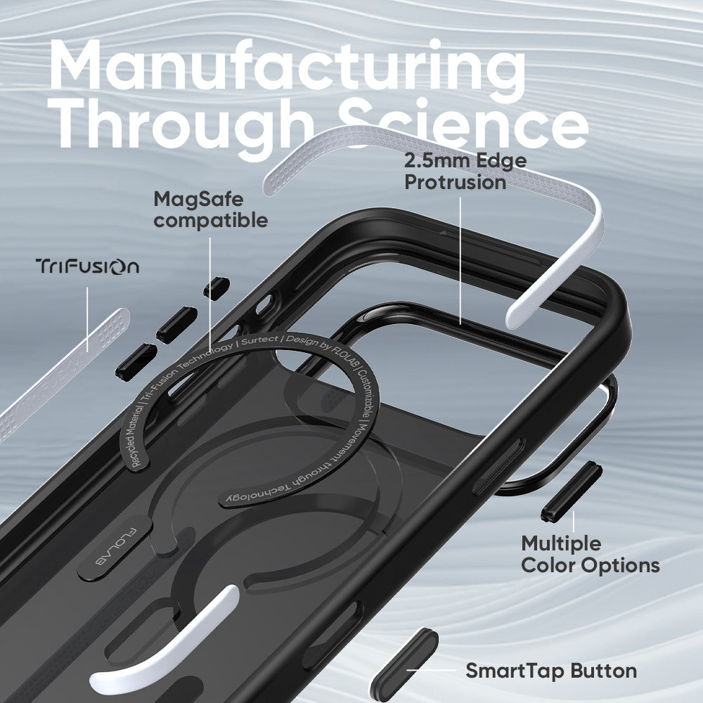 FLOLAB Surtect Tri-Fusion MagSafe Compatible Case – iPhone 17 Series (Stealth Black Clear)