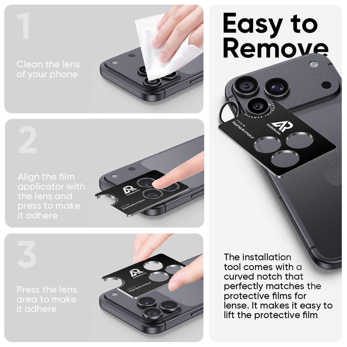 NanoArmour Camera Protector – for iPhone 18 Pro / 18 Pro Max Anti Reflective - Midnight Black