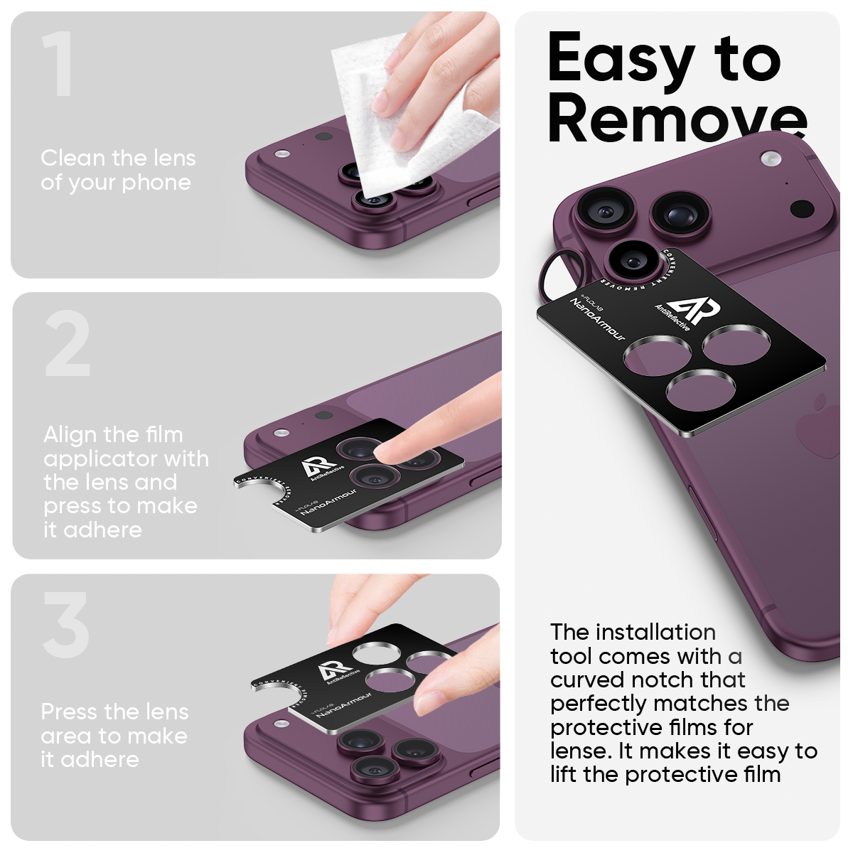 NanoArmour Camera Protector – for iPhone 18 Pro / 18 Pro Max Anti Reflective - Dark Cherry