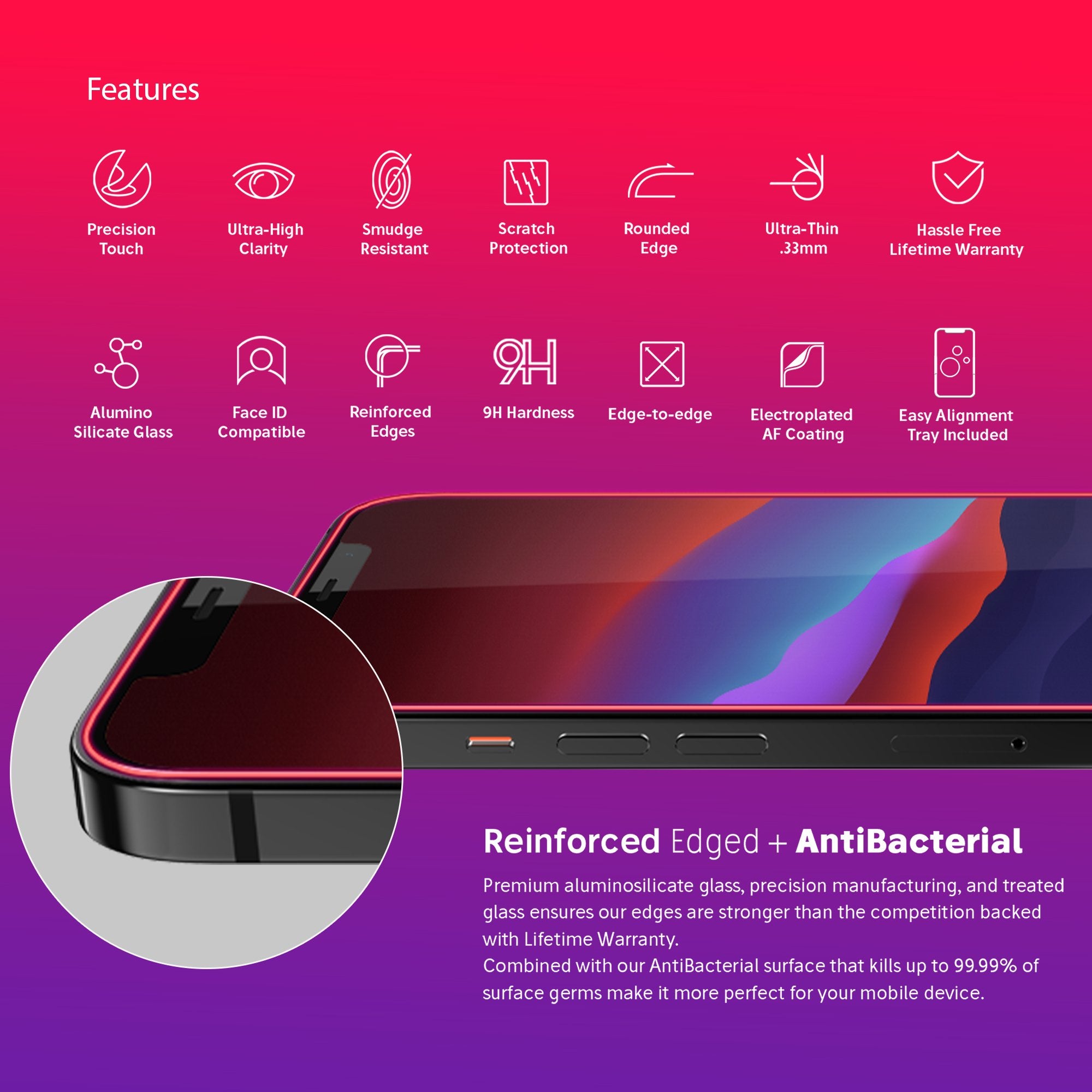NanoArmour iPhone 12 Pro Screen Protector Antimicrobial Edge-to-Edge