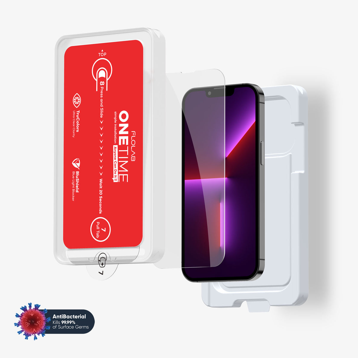 ONETIME NanoArmour for iPhone Anti-Blue Light Screen Protector: Dust-Free Installation, Case Friendly, Crystal Clear, No Blue or Yellow Tint