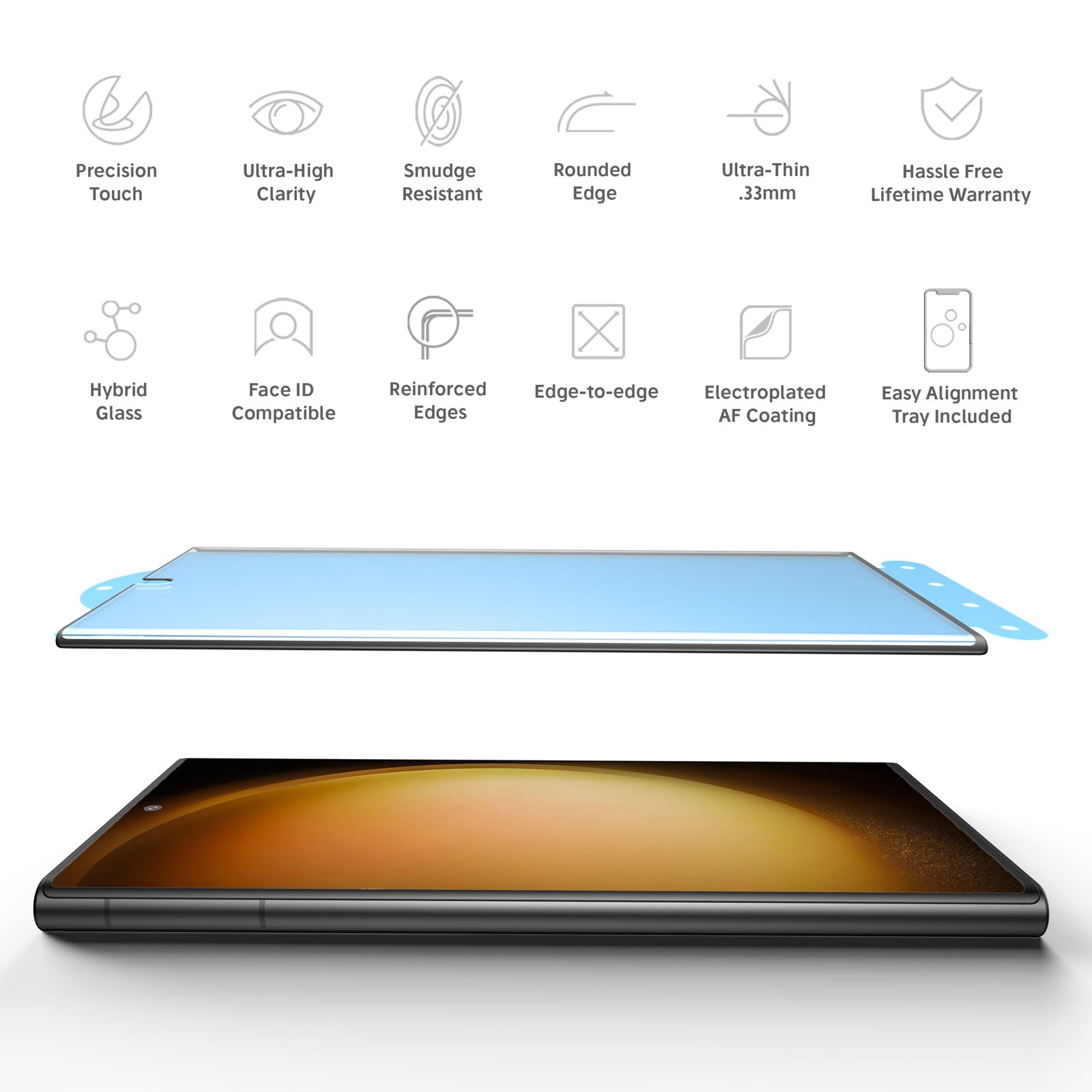 onn. Curved Hybrid Screen Protector for Samsung Galaxy S23 Ultra